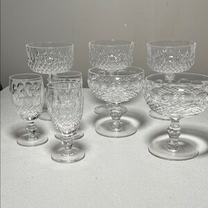 Vintage Waterford Full Lead Crystal Diamond Pattern Pedestal Set 8pieces